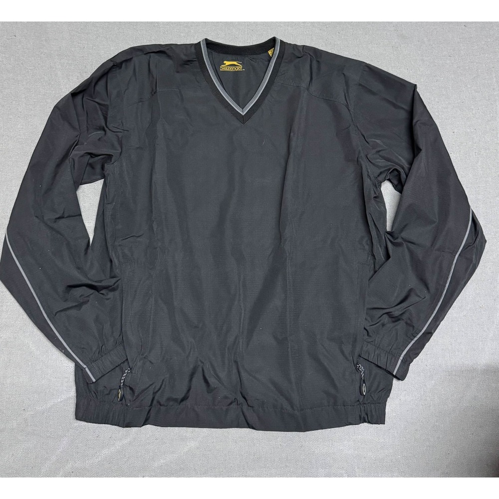 Slazenger Windshirt Mens Medium Black V-Neck Pullover Windbreaker Golf Jacket